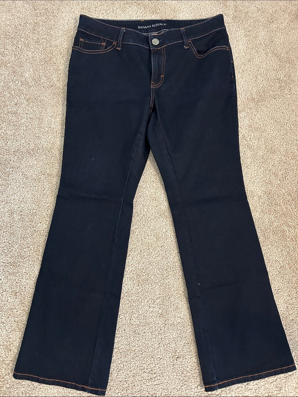 Banana Republic Navy Curvy Boot Flare Jeans with Contrast Stitching
